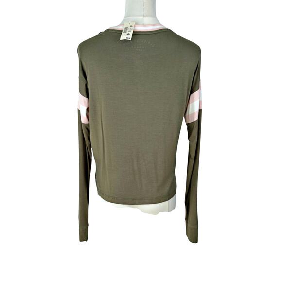 Aeropostale Seriously Soft Long Sleeve Tomboy Tee Olive Pink SMALL NWT - Picture 2 of 6